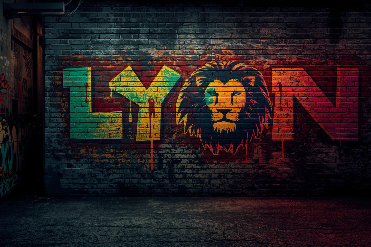 Skyline di Lione con elementi street art a tema Hip Hop francese