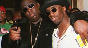 The Notorious B.I.G. e Puff Daddy in strada a Brooklyn, ritratto in bianco e nero anni 90