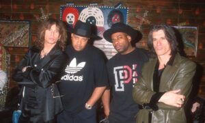 Run-DMC e Aerosmith durante le riprese del video Walk This Way