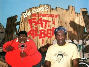 Bill Cosby con il personaggio animato di Fat Albert, dalla serie CBS Fat Albert and the Cosby Kids