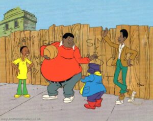 Scena del cartoon Fat Albert and the Cosby Kids con i protagonisti in azione