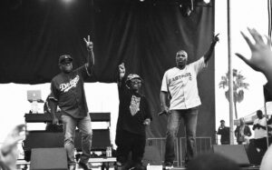 I Geto Boys in un'esibizione dal vivo, fotografia in bianco e nero