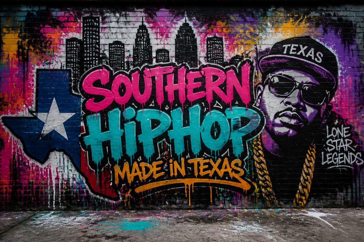 Murales stile graffiti dedicato al Southern Hip Hop e alla scena Gangsta Rap di Houston, Texas
