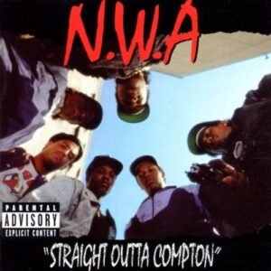 Copertina dell'album Straight Outta Compton dei N.W.A con i cinque membri ripresi dal basso