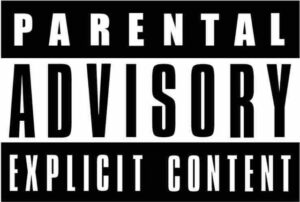 Bollino Parental Advisory Explicit Content bianco e nero introdotto nel 1990