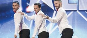 Yanis Marshall con Arnaud Boursain e Mehdi Mamine sul palco di Britain's Got Talent