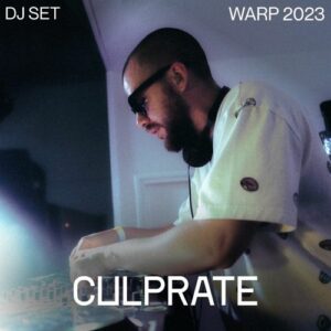 Locandina del DJ set di Culprate al Warp 2023 con la foto dell'artista alla consolle