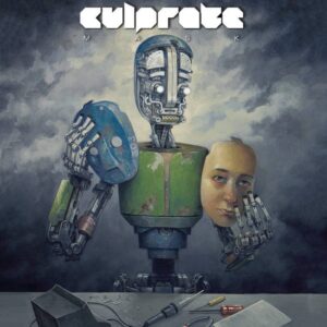 Artwork dell'album Mask di Culprate: un robot che sorregge una maschera dal volto umano
