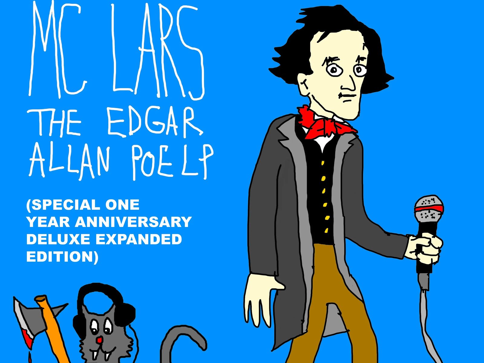 Copertina di "The Edgar Allan Poe LP" di MC Lars, edizione anniversario, con Poe disegnato e un gatto