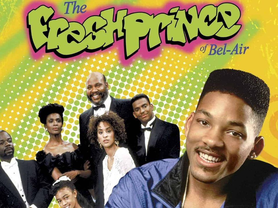 Willy Principe Bel Air Fresh Prince Cast 2026 Locandina di Willy, il principe di Bel-Air con il logo graffiti Fresh Prince, il cast in smoking e Will Smith in primo piano