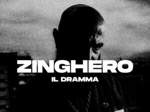 Copertina del singolo Il Dramma di Zinghero, ritratto in bianco e nero con il nome dell'artista